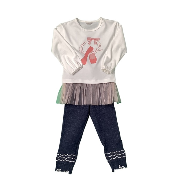 バレエシューズプリントロングスリーブＴシャツ