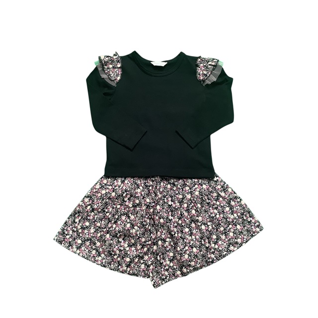 肩花柄フリルロングスリーブＴシャツ