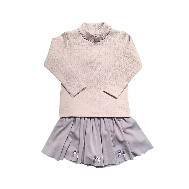 縄編み柄ロールネックロンティ