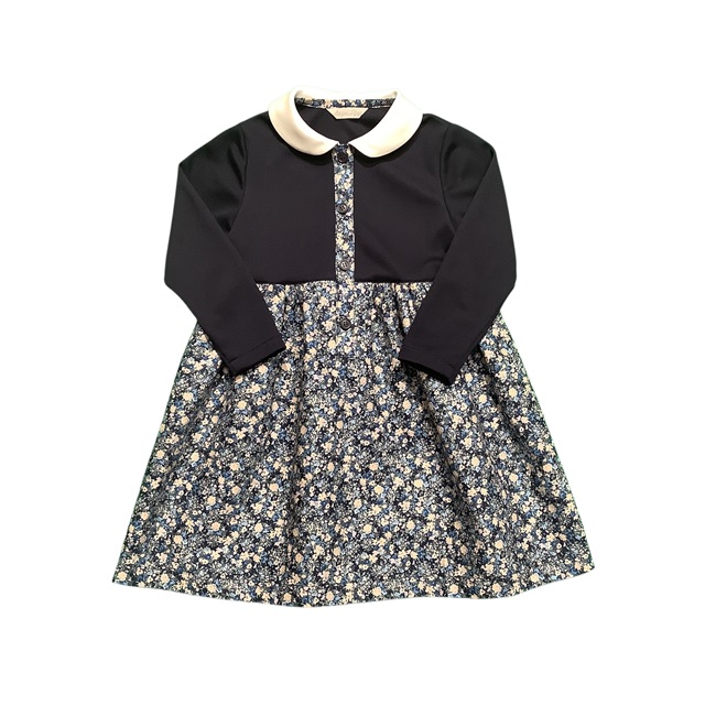 花柄切り替え襟付きワンピース